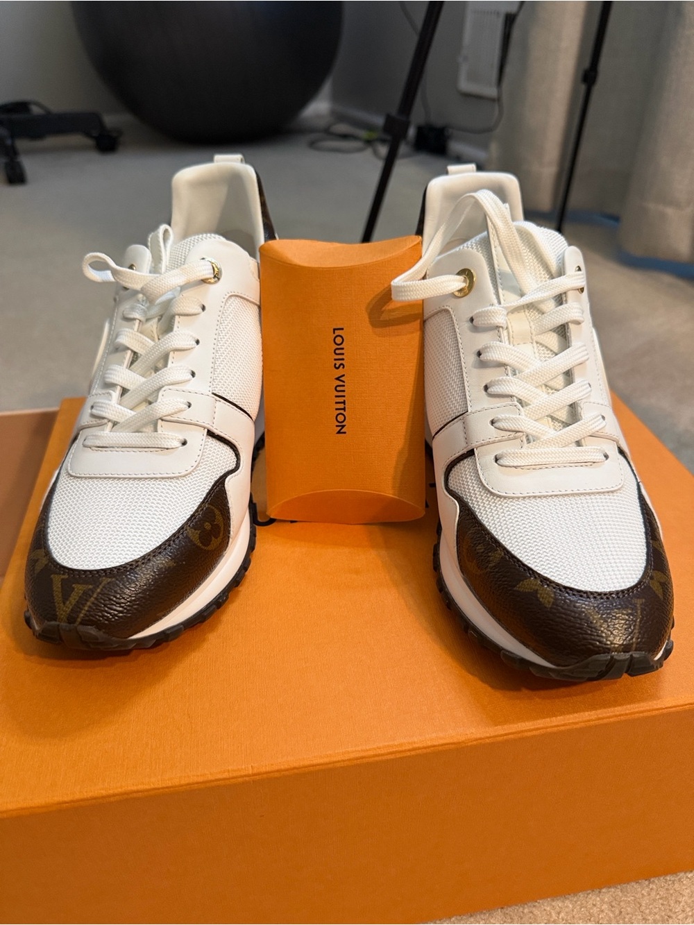 Louis Vuitton Run Away White and Brown Low-Top Sneakers with Gold Accent - Picture 5 of 8